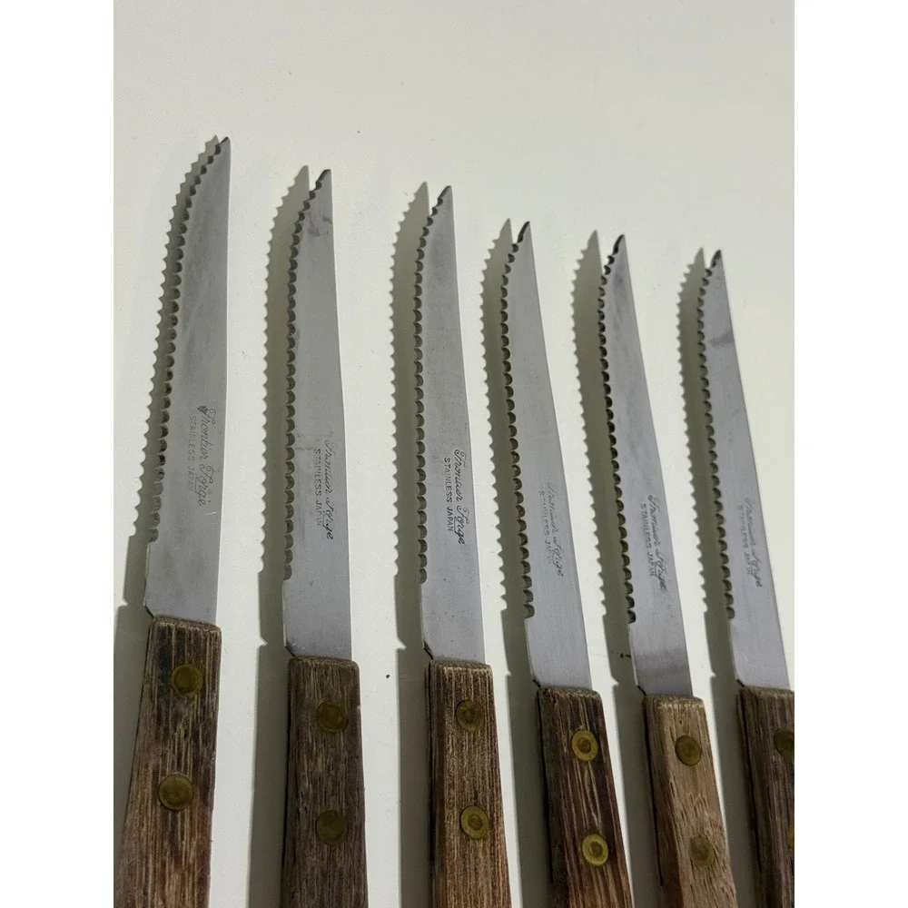 Frontier Forge 7pc Steak Knife Set Wood Handles Stainless Steel Japan MCM